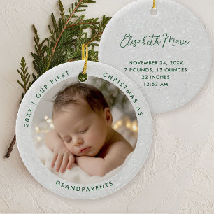 Ornamento De Cerâmica Primeiro Natal Avós Minimal Verde Foto