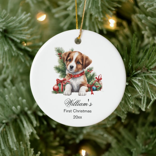 Ornamento De Cerâmica Primeiro Natal Bebê Cachorro (Árvore)
