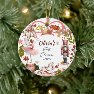 Ornamento De Cerâmica Primeiro Natal Bebê coquetê rosa