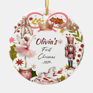 Ornamento De Cerâmica Primeiro Natal Bebê coquetê rosa