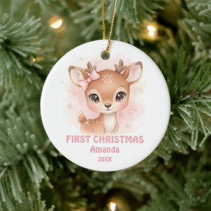 Ornamento De Cerâmica Primeiro Natal Bebê Menina Veado Foto