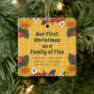 Ornamento De Cerâmica Primeiro Natal Boho Groovy Personalizado Família d
