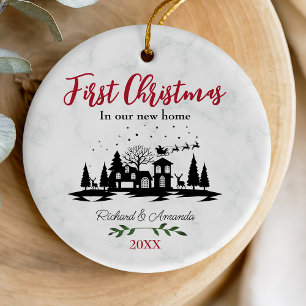 Ornamento De Cerâmica Primeiro Natal bonito nosso novo preto e branco