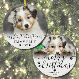 Ornamento De Cerâmica Primeiro Natal Cachorrinho Personalizado Foto