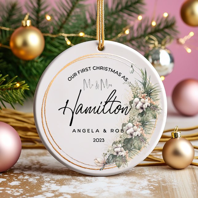 Ornamento De Cerâmica Primeiro Natal Casado Cerâmica, Buquê (Criador carregado)