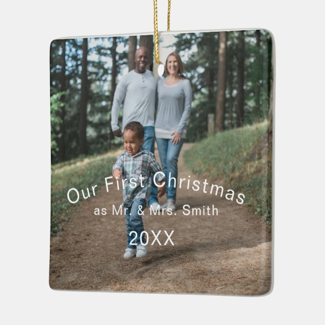 Ornamento De Cerâmica Primeiro Natal Casado como Sr. & Sra. PHOTO (Esquerda)