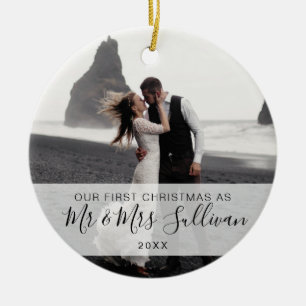 Ornamento De Cerâmica Primeiro Natal Casado como Sr. & Sra. PHOTO