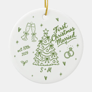 Ornamento De Cerâmica Primeiro Natal Casado Data Personalizada Inicial V