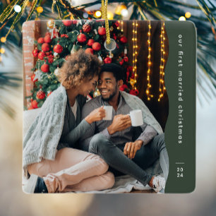 Ornamento De Cerâmica Primeiro Natal casado, duas fotos simples