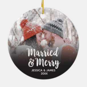 Ornamento De Cerâmica Primeiro Natal Casado e Feliz Cerâmica