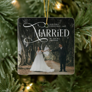 Ornamento De Cerâmica Primeiro Natal Casado Foto de Casal Sr e Sra 