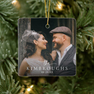 Ornamento De Cerâmica Primeiro Natal Casado Foto de Casamento Recém-Casa