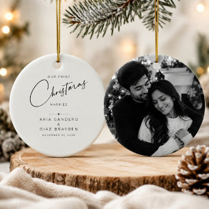 Ornamento De Cerâmica Primeiro Natal Casado Foto de Recém-Casados Modern