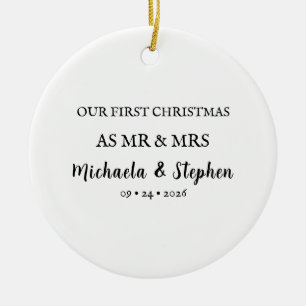 Ornamento De Cerâmica Primeiro Natal Casado Minimalista Foto Cerâmica