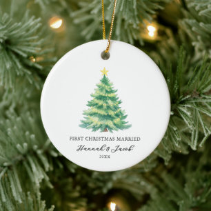 Ornamento De Cerâmica Primeiro Natal Casado Recém-Casado