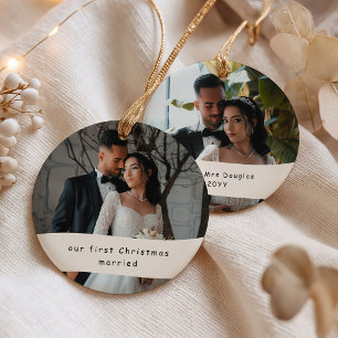 Ornamento De Cerâmica Primeiro Natal Casados 2 Foto Personalizado