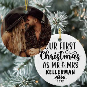 Ornamento De Cerâmica Primeiro Natal Casados Como Senhor e Senhora Foto