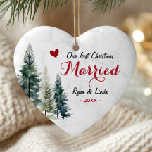 Primeiro Natal casados coração em forma elegante