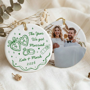 Ornamento De Cerâmica Primeiro Natal Casados Desenho à Mão Caprichoso