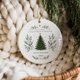 Ornamento De Cerâmica Primeiro Natal Casados Elegante