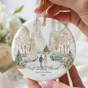 Ornamento De Cerâmica Primeiro Natal Casados em NYC 