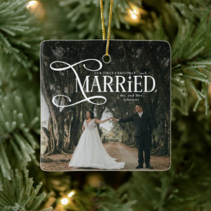 Ornamento De Cerâmica Primeiro Natal Casados Foto de Casal Sr e Sra 