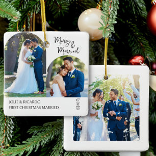 Ornamento De Cerâmica Primeiro Natal Casados Foto em Arco Manuscrita
