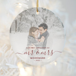 Ornamento De Cerâmica Primeiro Natal Casados Foto Personalizada Script V