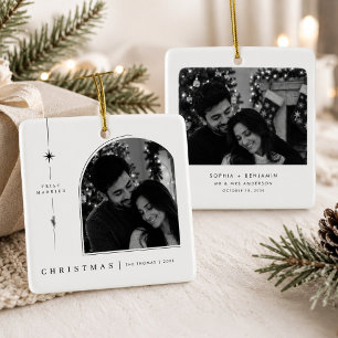 Ornamento De Cerâmica Primeiro Natal Casados Foto Preto e Branco