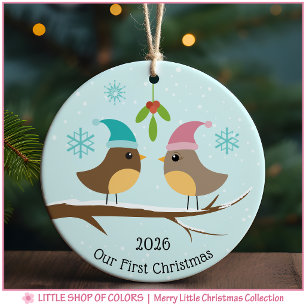 Ornamento De Cerâmica Primeiro Natal Casados Pássaros de Amor Foto