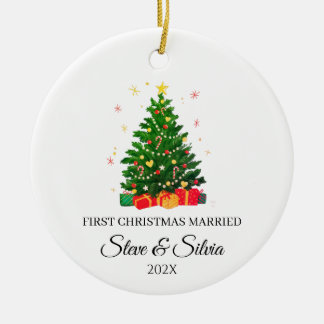 Ornamento De Cerâmica Primeiro Natal Casados Personalizado