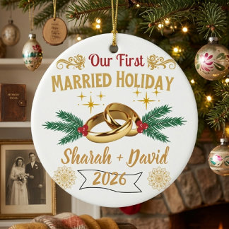 Ornamento De Cerâmica Primeiro Natal Casados Personalizado Casal Férias