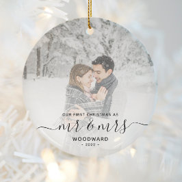 Ornamento De Cerâmica Primeiro Natal Casados Personalizado Foto Script P