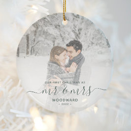 Ornamento De Cerâmica Primeiro Natal Casados Personalizado Foto Verde Sc