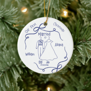Ornamento De Cerâmica Primeiro Natal Casados Personalizado Recém-Casados