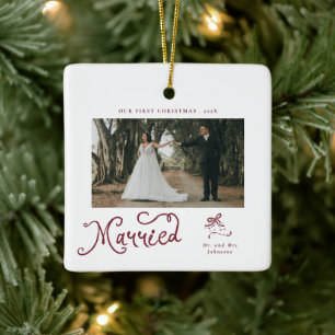 Ornamento De Cerâmica Primeiro Natal Casados Sr. e Sra. Foto  Caprichoso