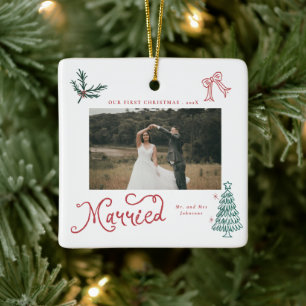 Ornamento De Cerâmica Primeiro Natal Casados Sr. e Sra. Foto  Caprichoso