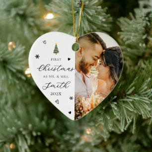 Ornamento De Cerâmica Primeiro Natal Casados Sr e Sra Foto Lembrança