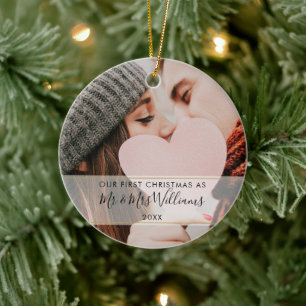 Ornamento De Cerâmica Primeiro Natal Casados Sr & Sra 2 Foto