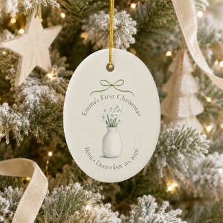 Ornamento De Cerâmica Primeiro Natal com Flor de Nascimento de Dezembro