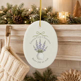 Ornamento De Cerâmica Primeiro Natal com Flor de Nascimento de Julho Per