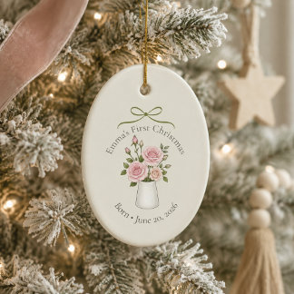 Ornamento De Cerâmica Primeiro Natal com Flor de Nascimento de Junho Per