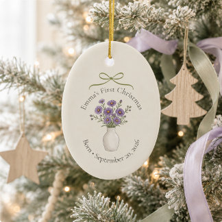 Ornamento De Cerâmica Primeiro Natal com Flor de Nascimento de Setembro