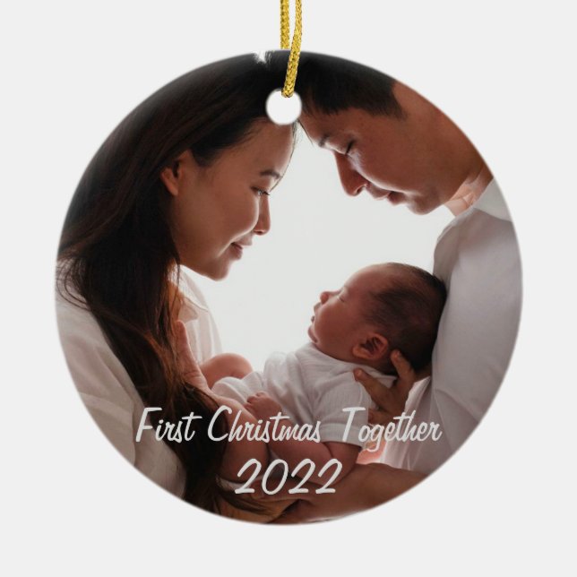 Ornamento De Cerâmica Primeiro Natal com o bebê recém-nascido 2022 Ce (Frente)