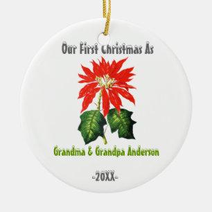 Ornamento De Cerâmica Primeiro Natal como a poinsétia do vovô da avó