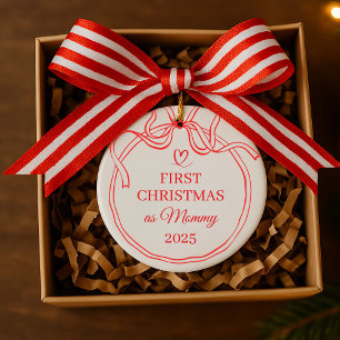Ornamento De Cerâmica Primeiro Natal como Arte da Linha Mamãe Vermelha