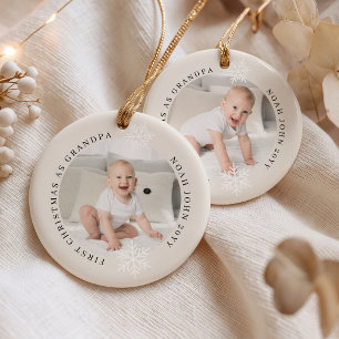 Ornamento De Cerâmica Primeiro Natal como Avô 2 Foto Personalizada