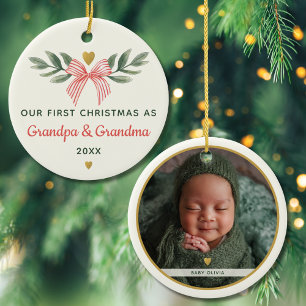 Ornamento De Cerâmica Primeiro Natal Como Avó Avô Foto Nome do Bebê