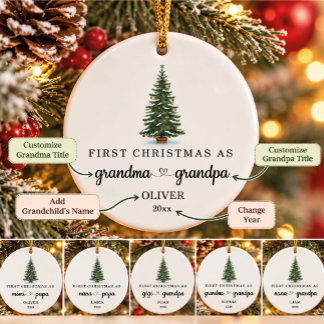 Ornamento De Cerâmica Primeiro Natal como Avó e Avô com Nome Personaliza