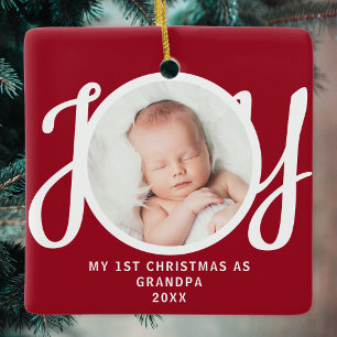 Ornamento De Cerâmica Primeiro Natal como Avô Foto Lembrança Vermelho